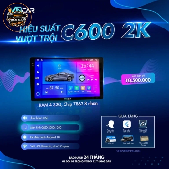 Màn hình Android thông minh Vincar C600 2K